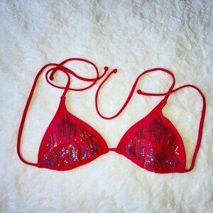 Xhilaration Bikini Top- Pink with Sequin- Size Small